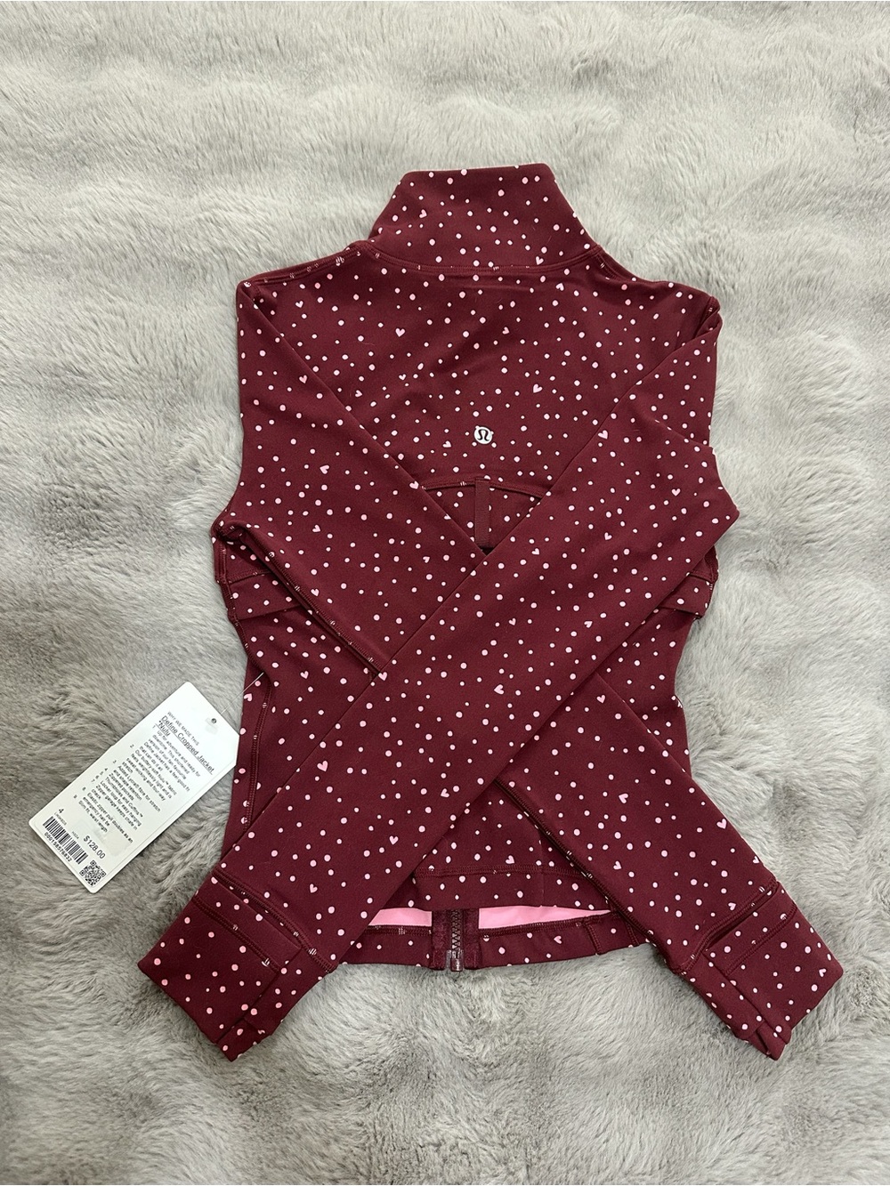 NWT Lululemon Define Cropped Jacket Heart SCATTER Candy Cloud Burgundy Bay Sz4